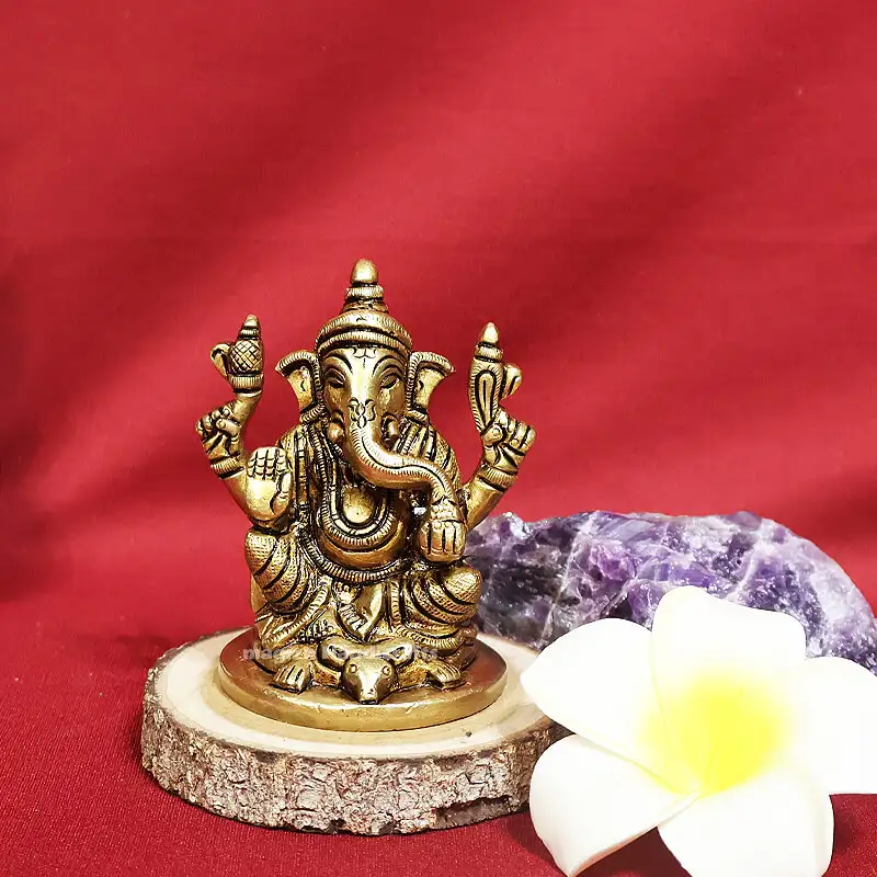 3 inches Brass Ganesha Round Base SC - image 1