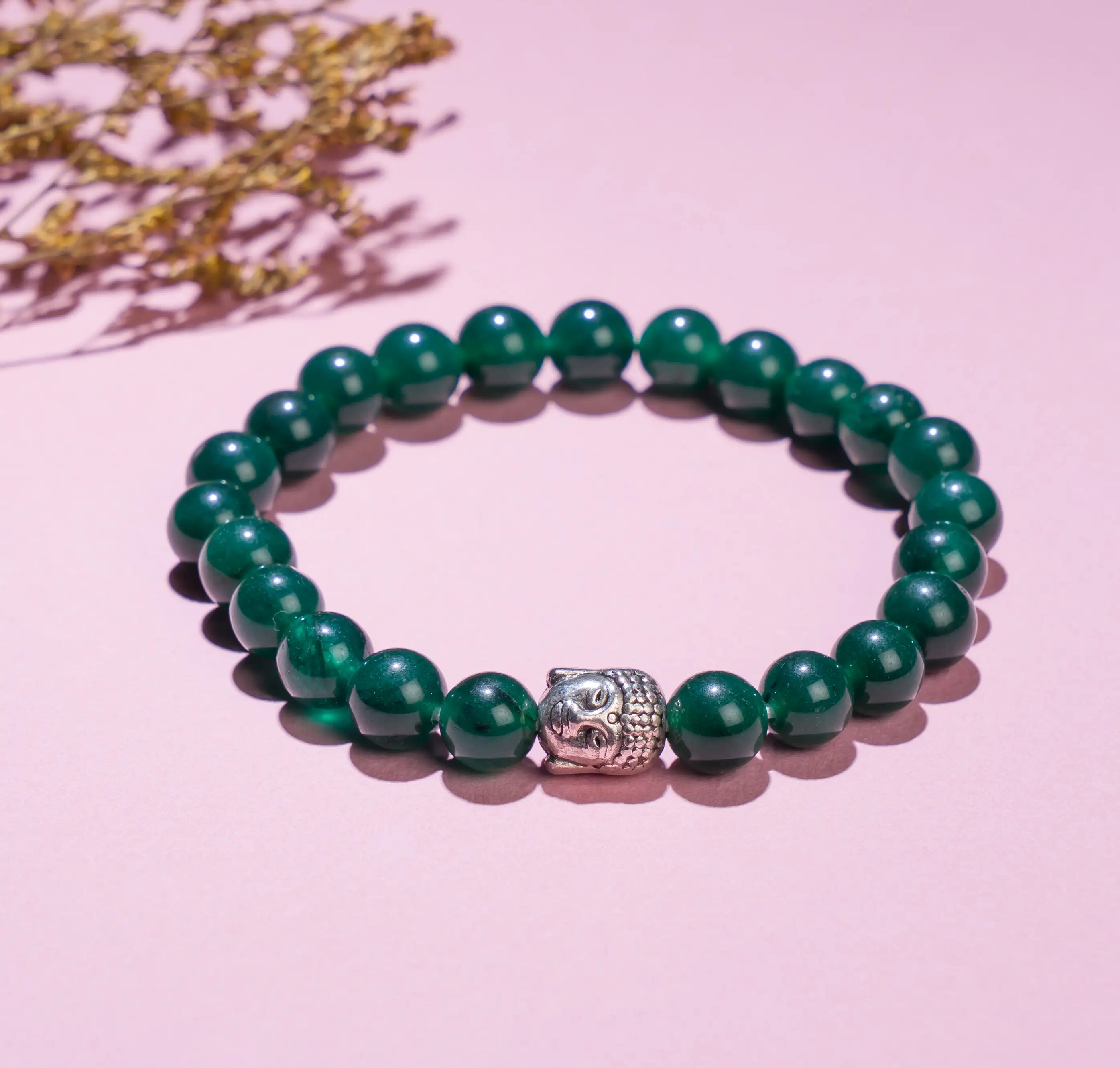8mm Green jade Crystal bracelet with buddha - image 1