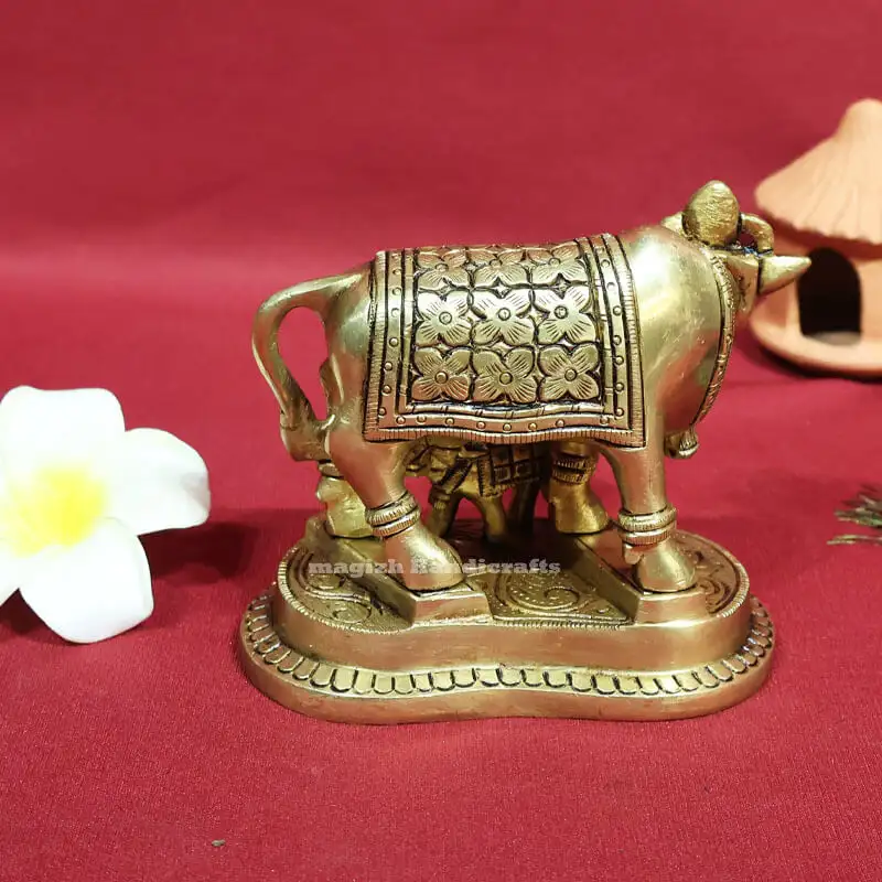 4 inches Brass Cow and calf Flower Idol with peedam SC - image 2