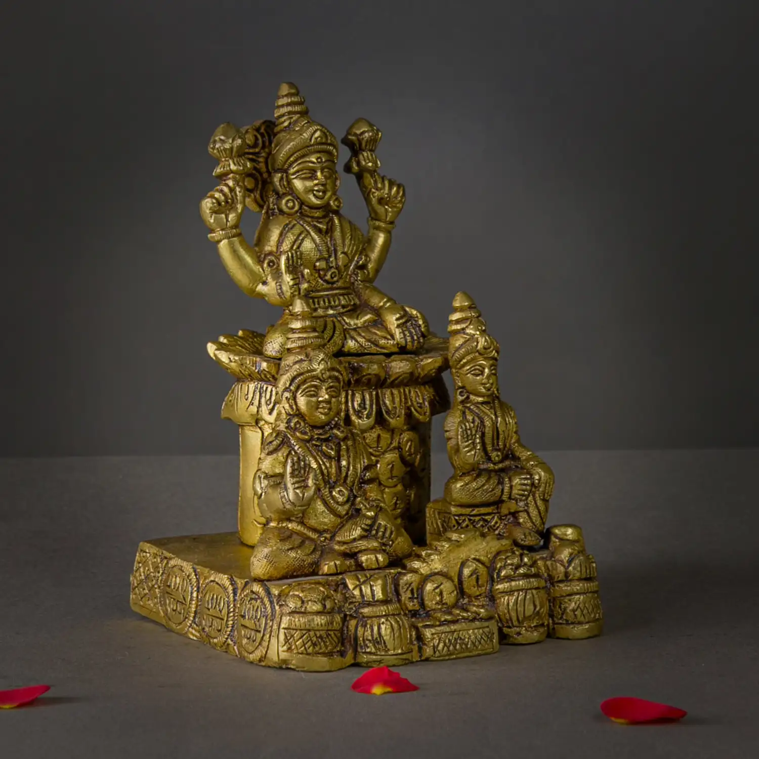 Brass Lakshmi Kuber and Goddess Chithirini Idol – 6 Inches - image 2