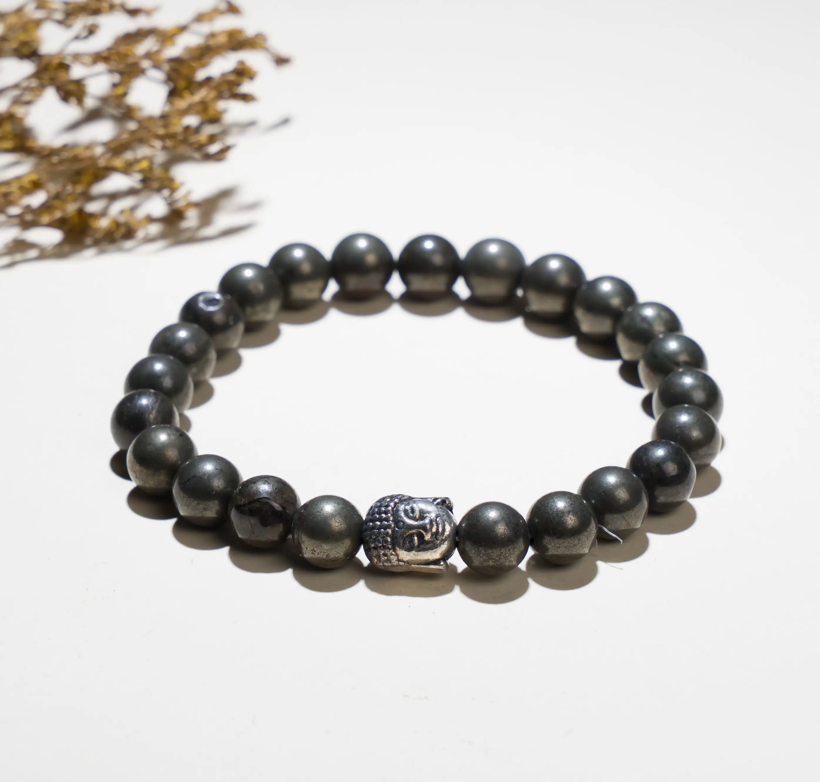 8mm Pyrite stone Crystal bracelet with buddha - image 1