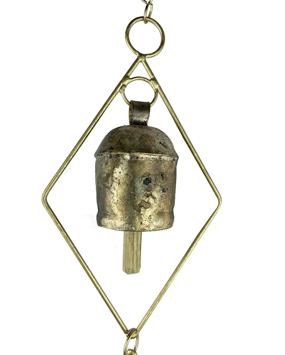 Wind Chimes 5 bells Iron copper Diamond shape fengshui - image 1