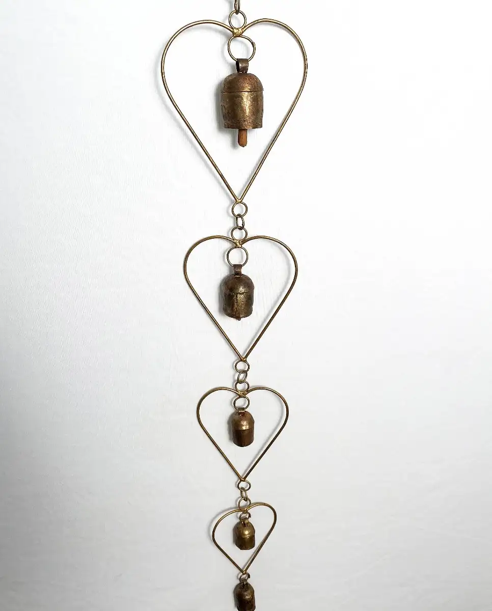 Wind Chimes 7 bells Iron copper heart shape - image 2