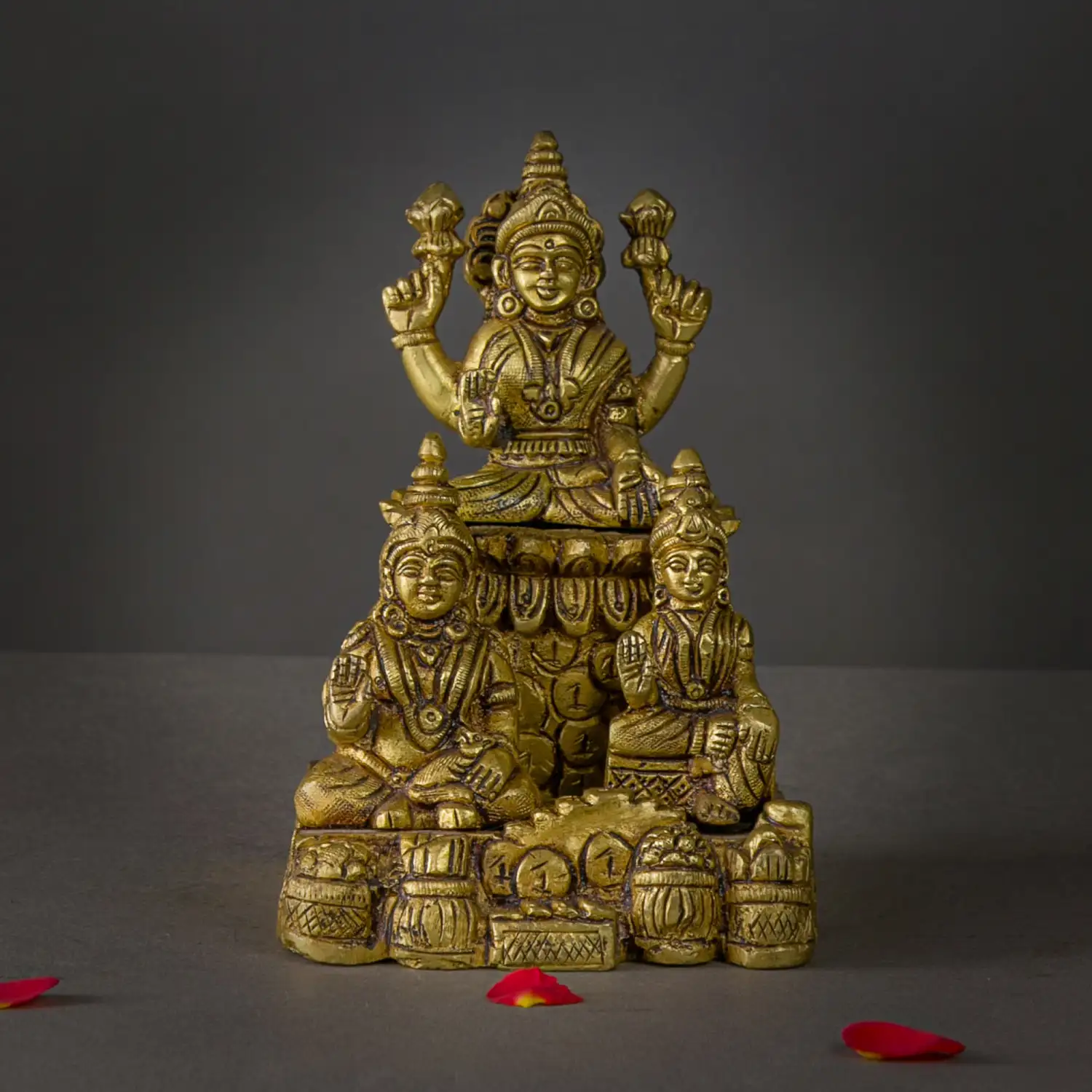 Brass Lakshmi Kuber and Goddess Chithirini Idol – 6 Inches - image 1