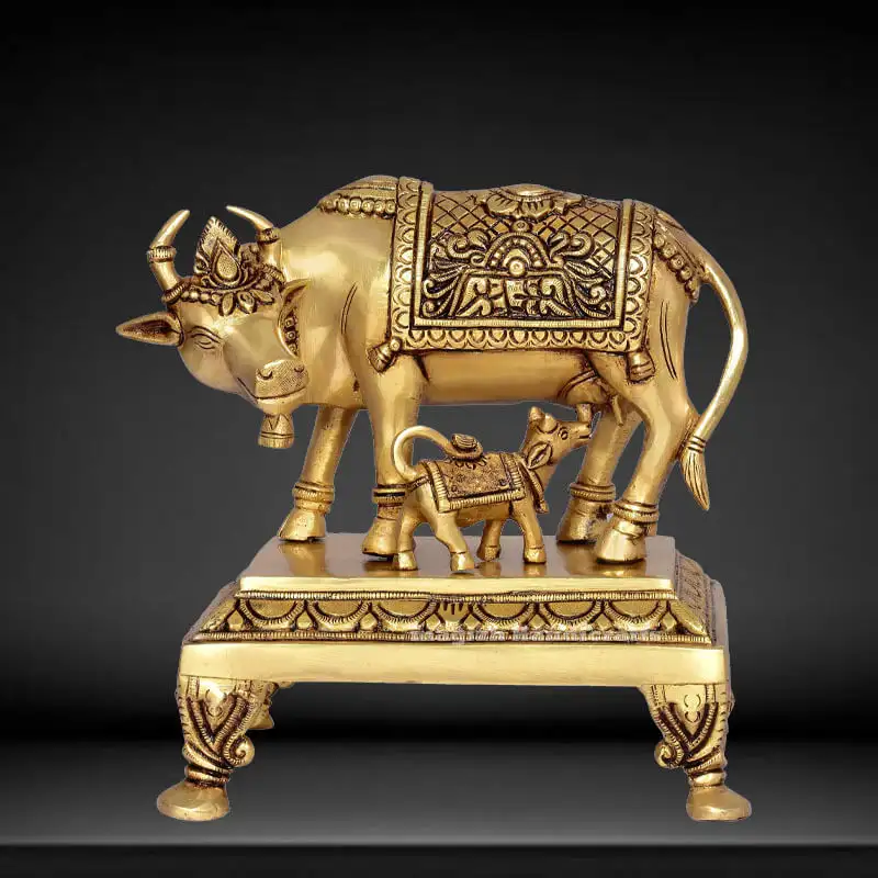 8.5 inches Brass Cow and calf / Komatha Idol with peedam SC - image 1