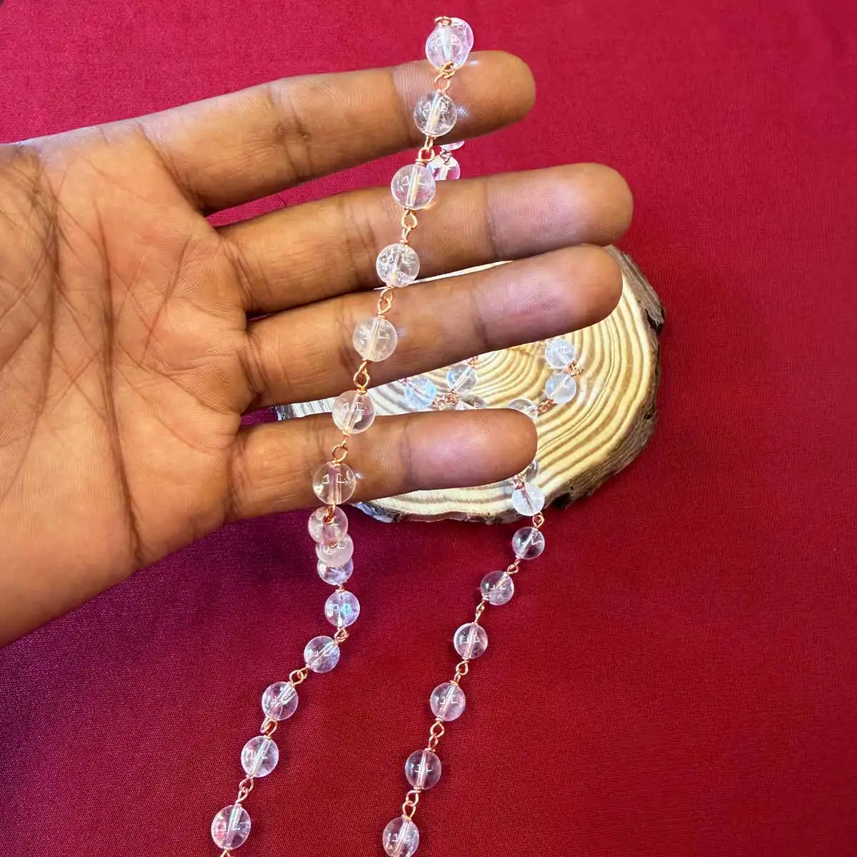 Copper Wire Spadigam Mala 54 Beads 8mm – Sphatik Crystal - image 1