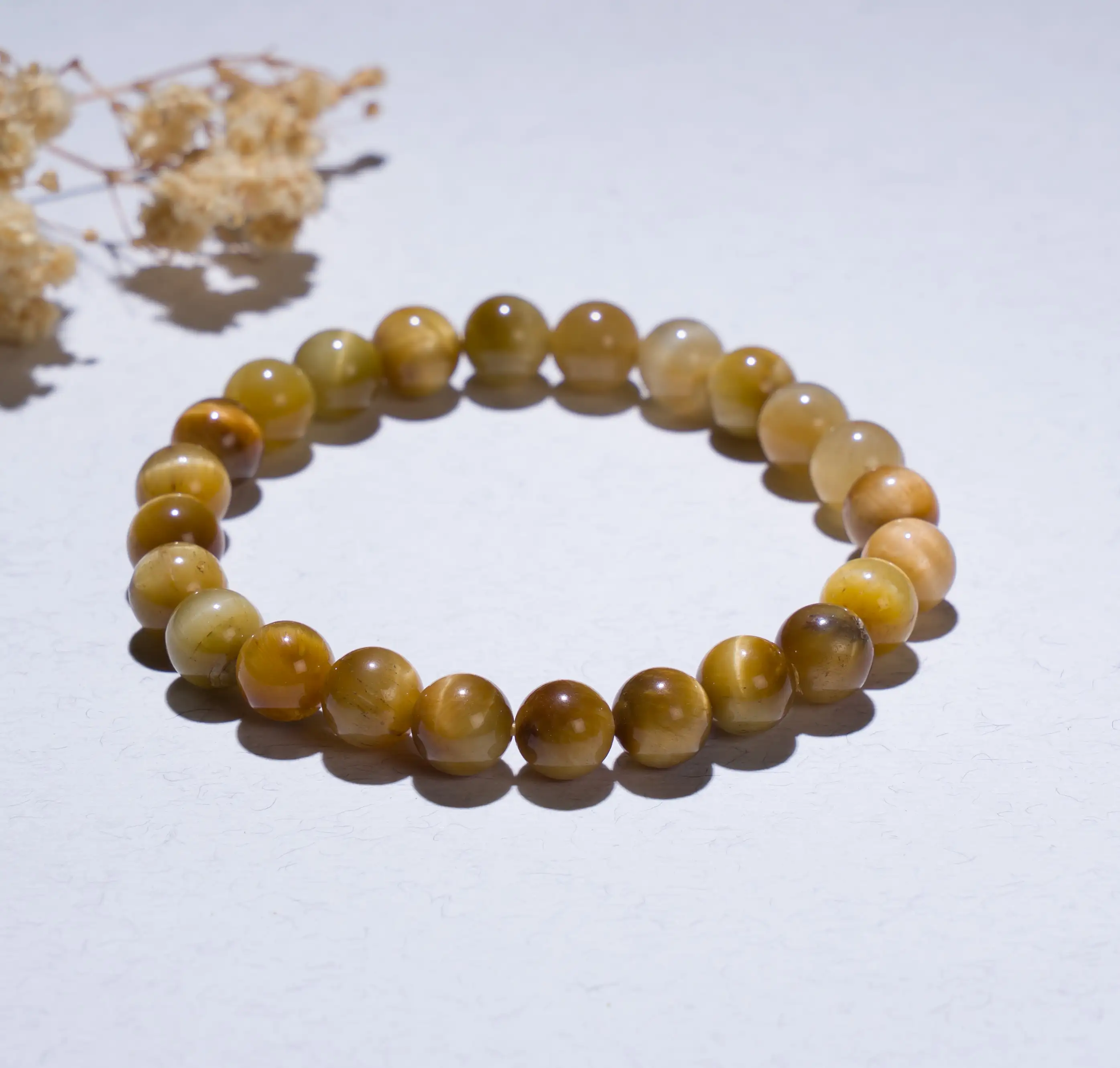 8mm Yellow Cat eye Crystal Bracelet - image 1