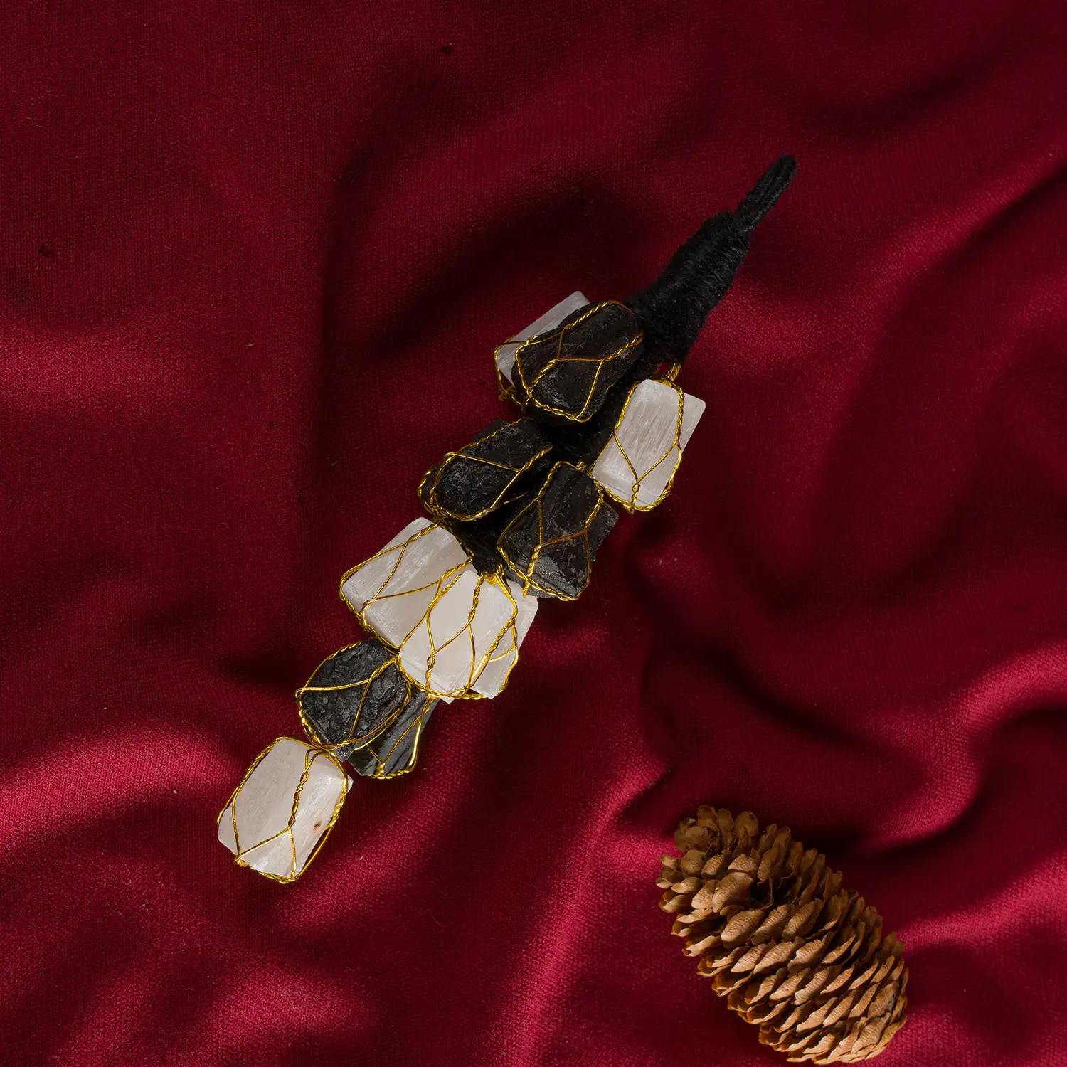 Black Tourmaline And Selenite Stone Drishti & Vastu Hanging - image 2