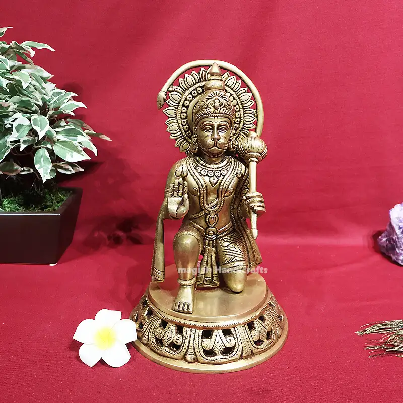 11 inches Brass Sitting Hanuman Idol triangle peedam SC - image 1