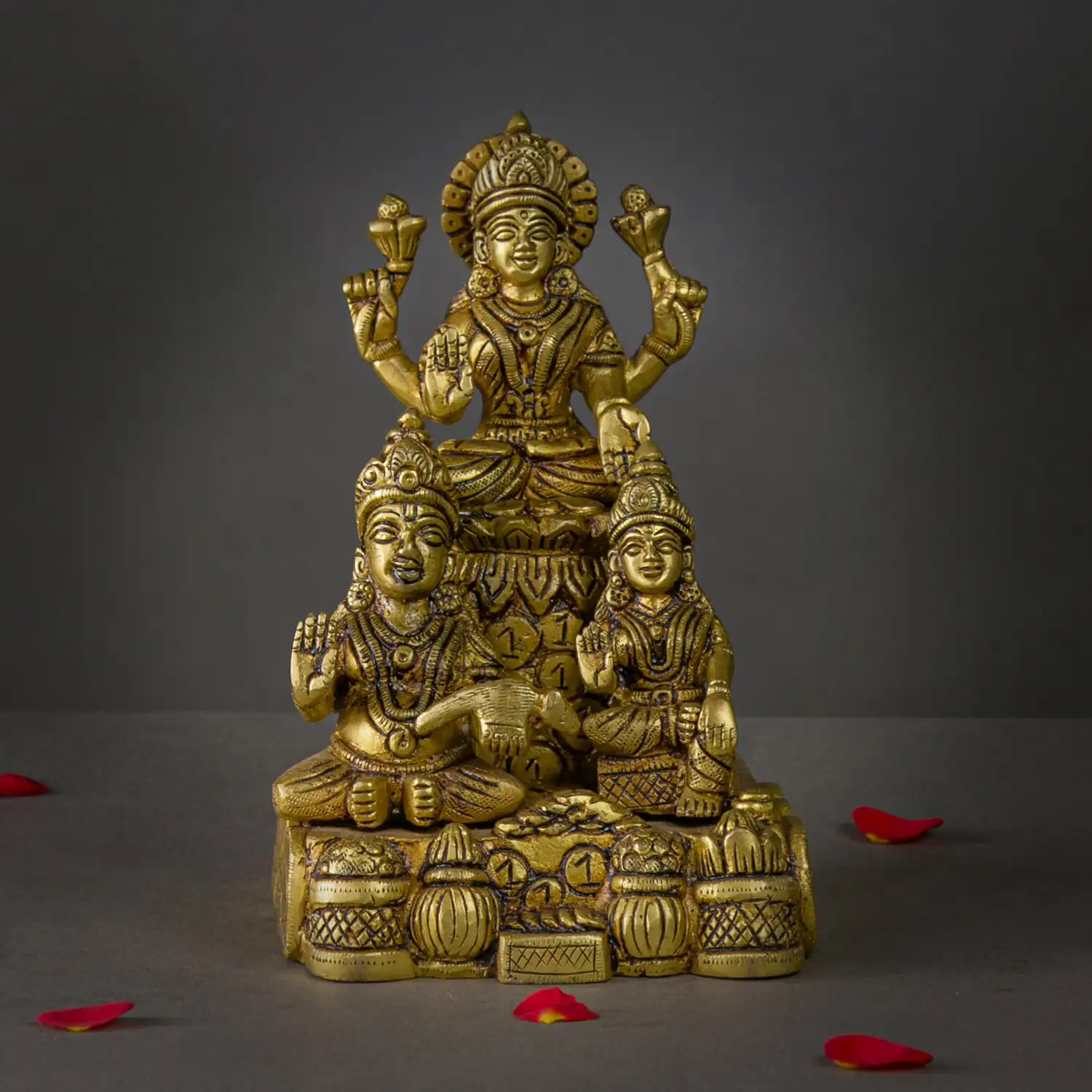 Brass Lotus Kuber and Lotus Lakshmi idol - 7 inches - image 1