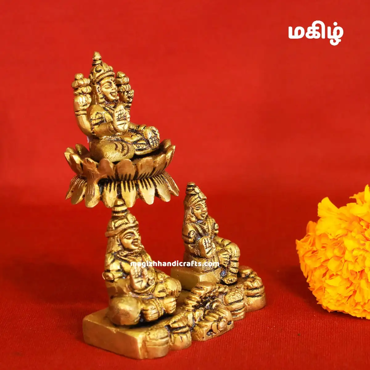 Brass Lotus Kuber and Lotus Lakshmi idol - 5 inches - image 2
