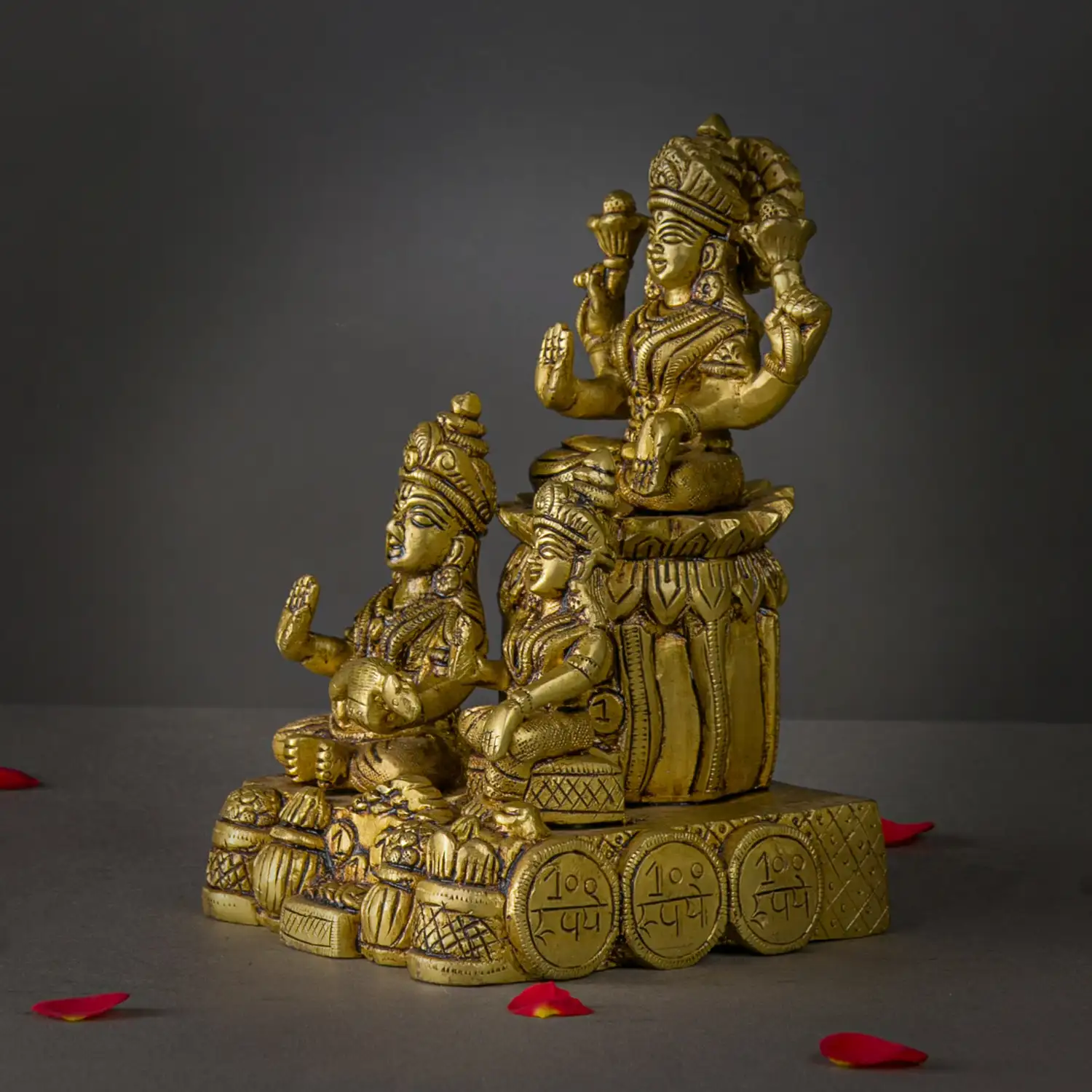 Brass Lotus Kuber and Lotus Lakshmi idol - 7 inches - image 2
