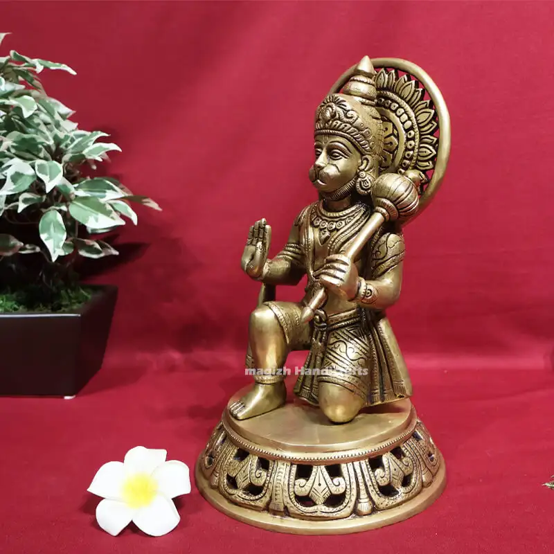11 inches Brass Sitting Hanuman Idol triangle peedam SC - image 2