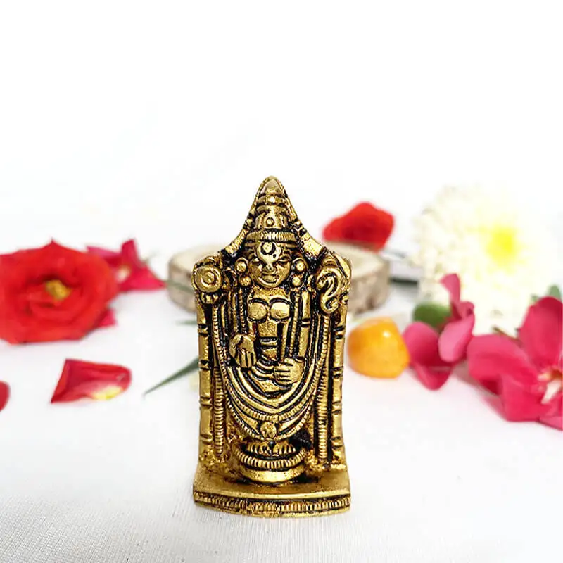 Brass Lord Balaji Perumal idol for pooja room and car dashboard 2 1/2 inches - image 2