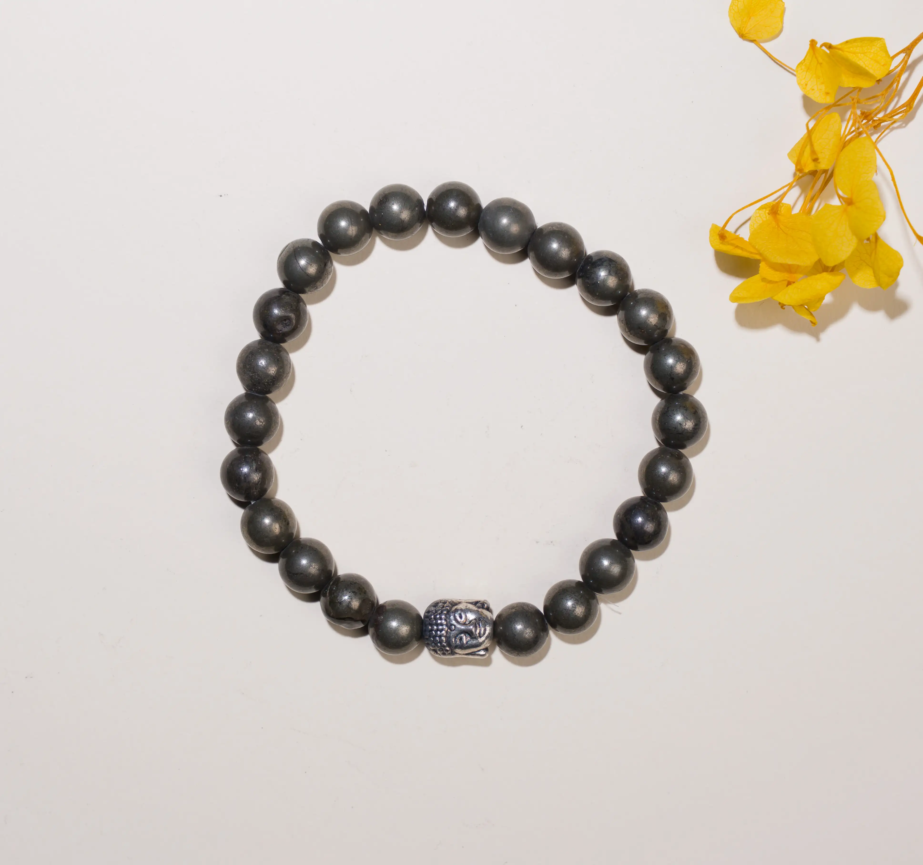 8mm Pyrite stone Crystal bracelet with buddha - image 2