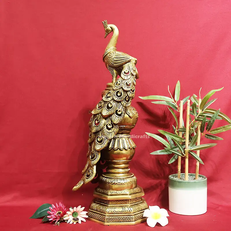 20 inches Brass Peacock on tower SC - image 1