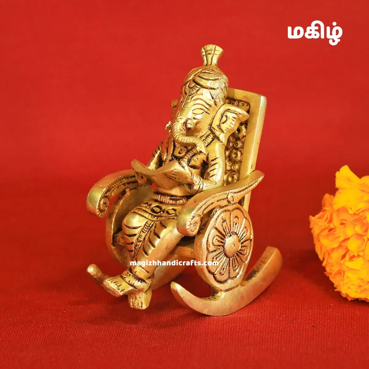 Brass Chair Ganesha reading book - 4 inches - image 1