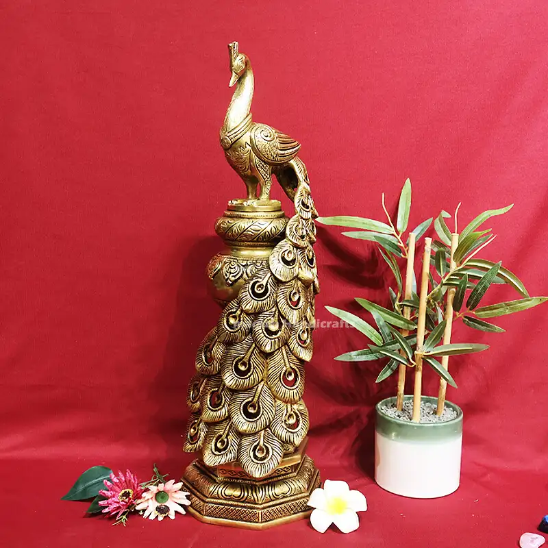 20 inches Brass Peacock on tower SC - image 2