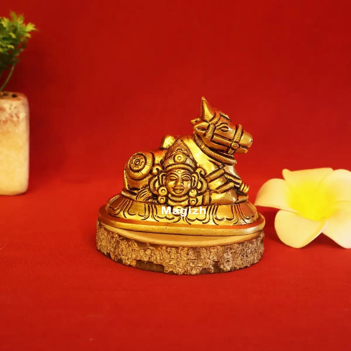 Brass Shiva and Parvathi Nandhi 2.5 inches - image 1