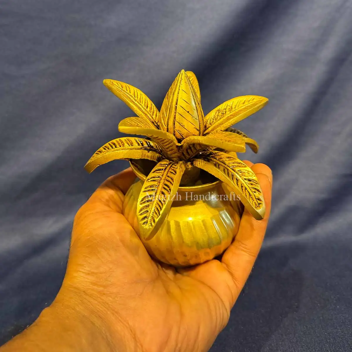 5 inches Brass kalasam with leaves - image 1