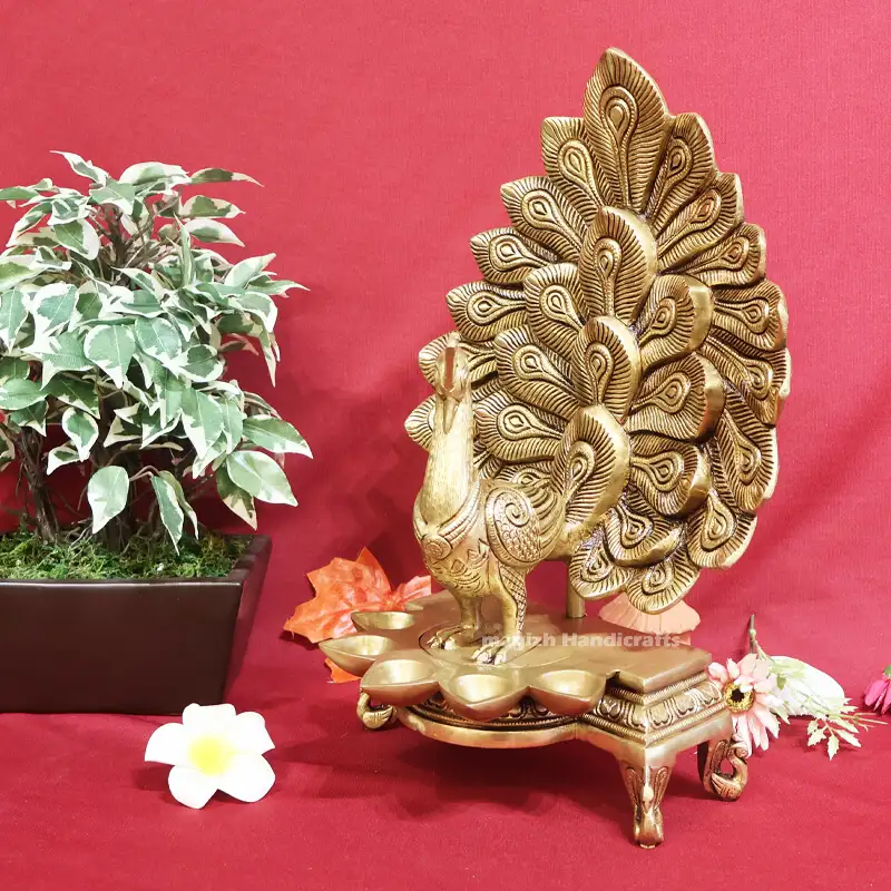15 inches Brass Peacock 5 face lamp with stand SC - image 2