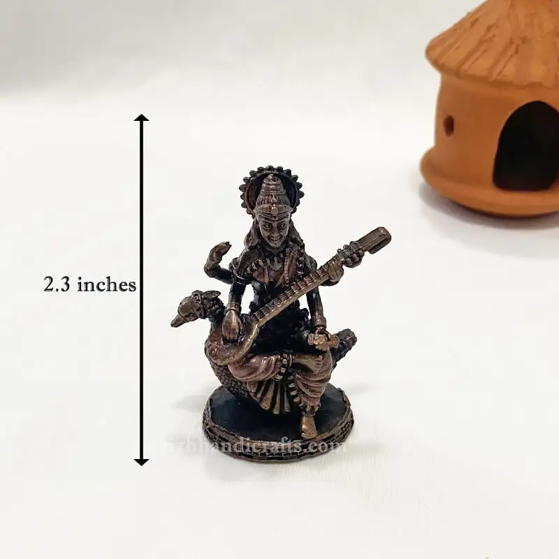 2.3 inches Copper Swan Goddess Saraswathi idol - image 2