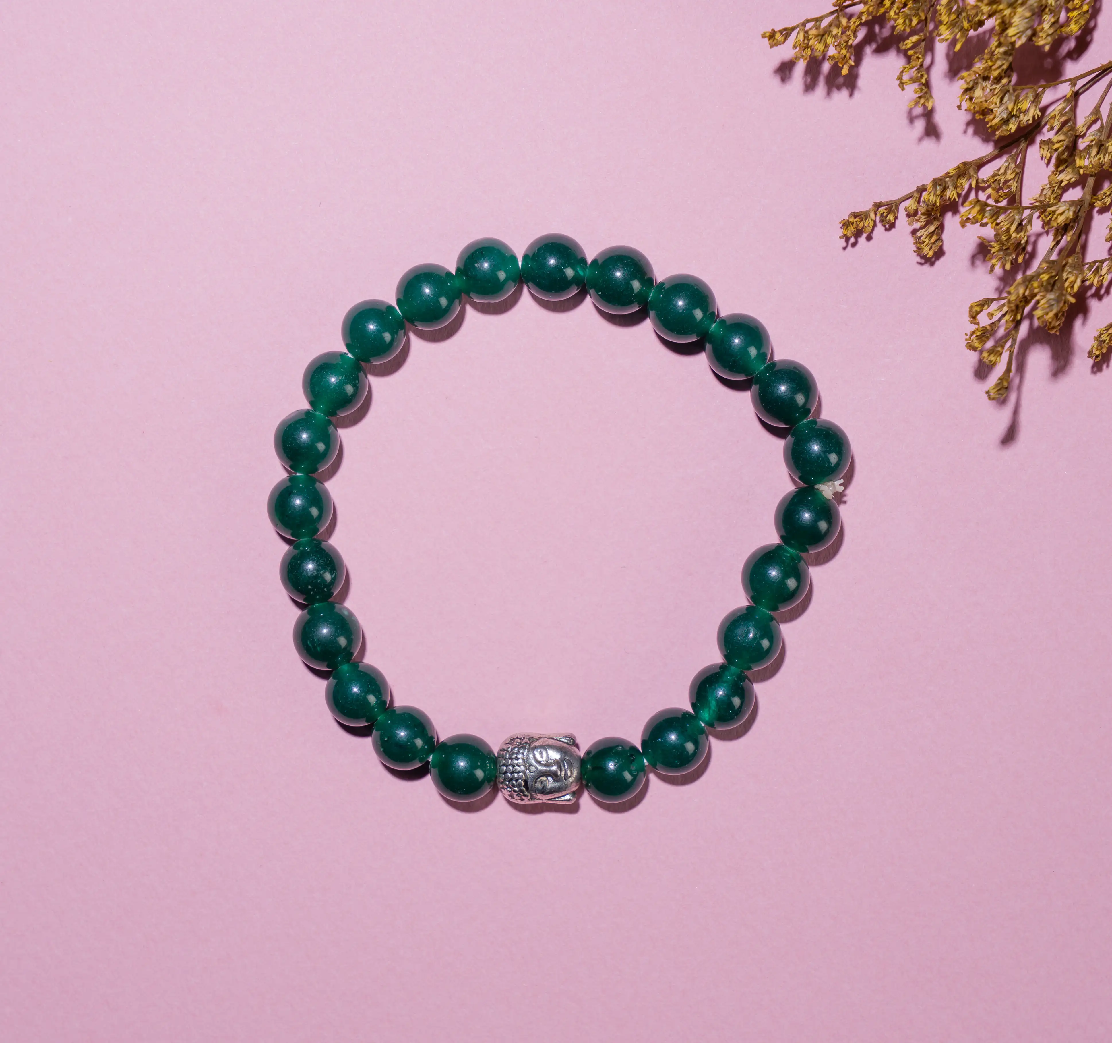 8mm Green jade Crystal bracelet with buddha - image 2