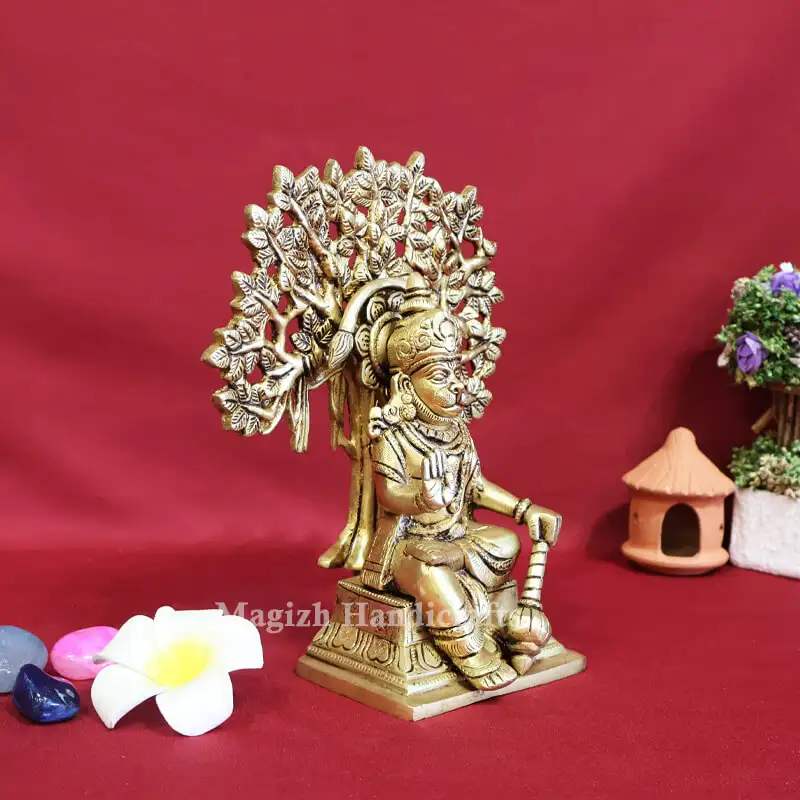 Brass Tree sitting Hanuman idol - image 2