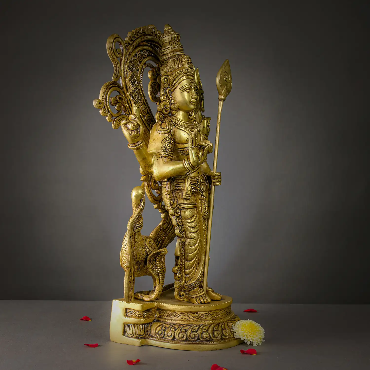 Brass Standing Murugan Vel and Mayil idol - 21 inches - image 2