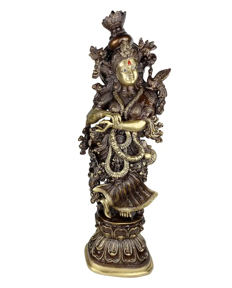 30 inches Brass Antique Radha Krishna Idol - image 2