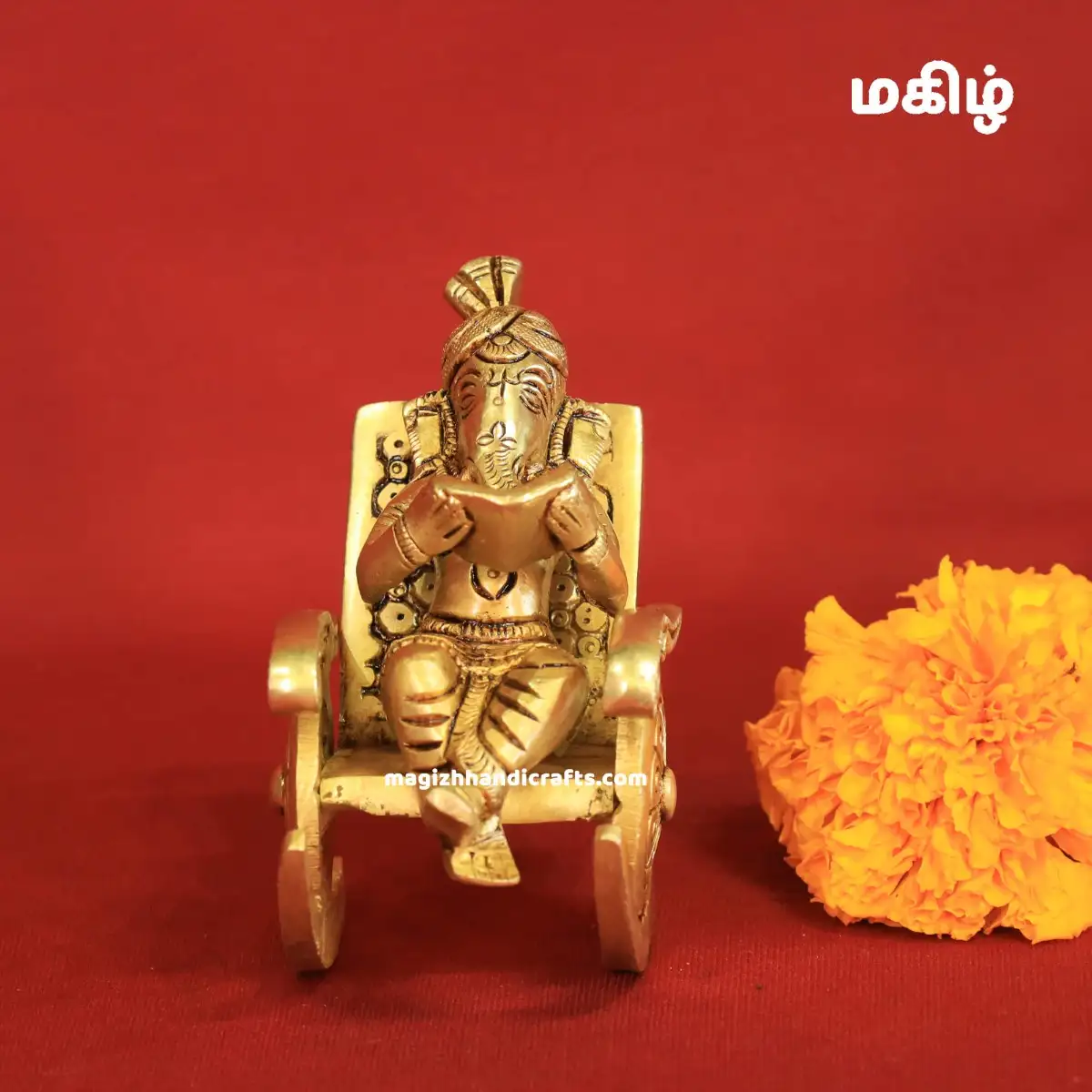 Brass Chair Ganesha reading book - 4 inches - image 2