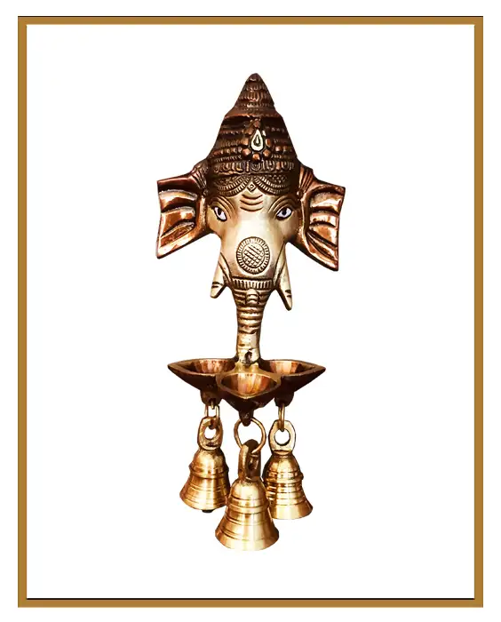 Brass Ganesha Face with Lamp and Bell(Color Finish) - image 1