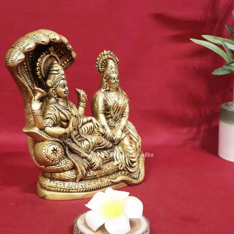 9 inches Brass Vishnu Lakshmi on Snake SC - image 2