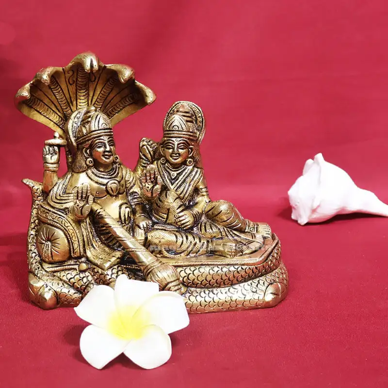 6.5 inches Brass Vishnu Lakshmi on Snake SC - image 1
