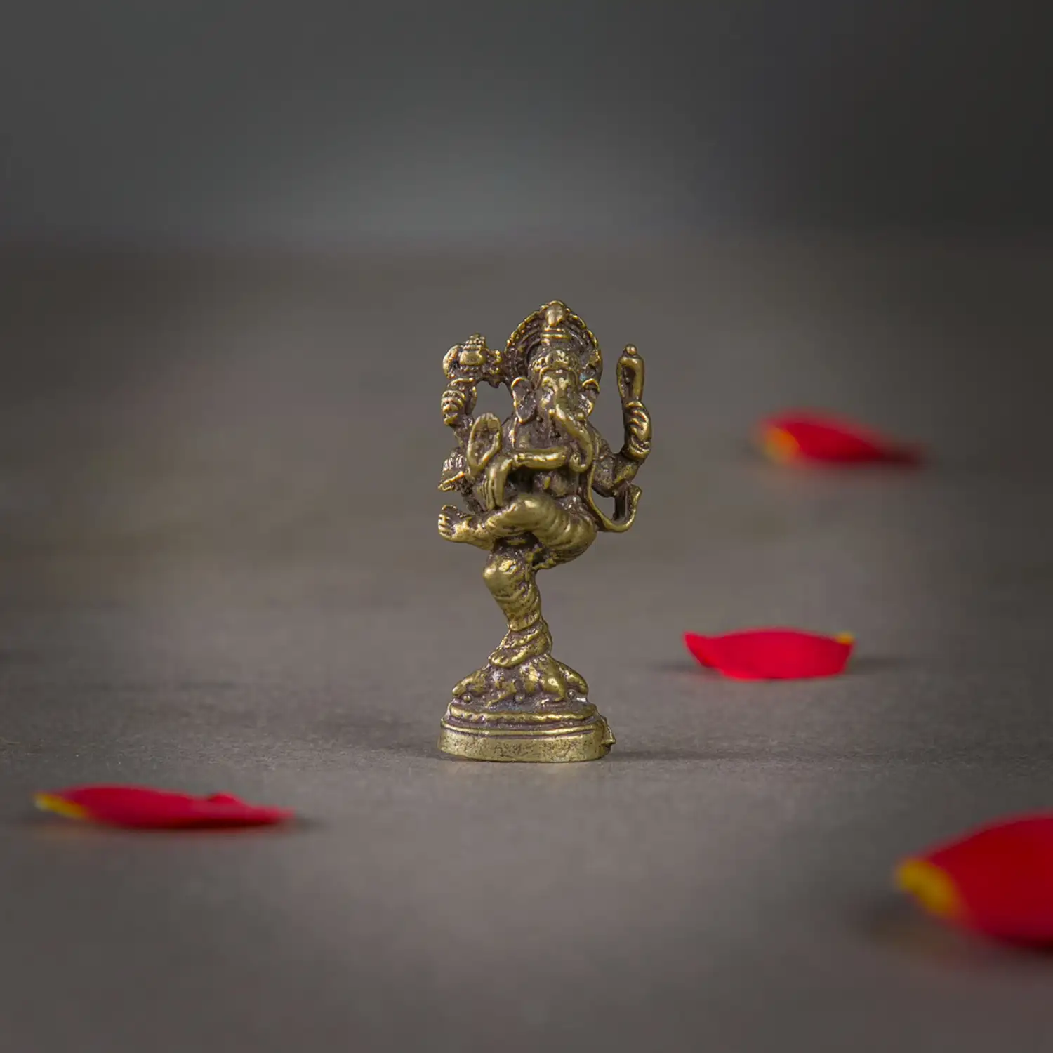1 inch Mini Brass Standing dancing Leg raise Ganesha idol - image 1