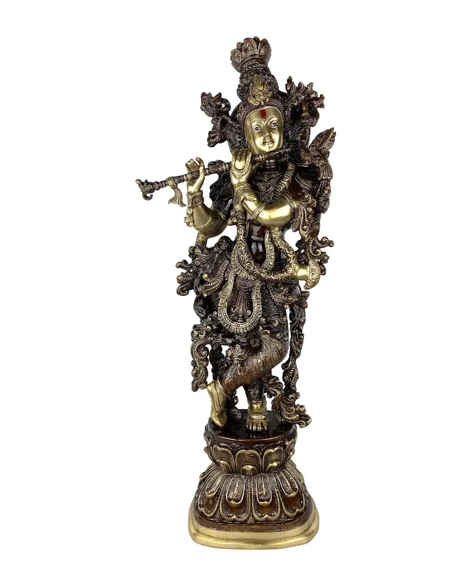 30 inches Brass Antique Radha Krishna Idol - image 1