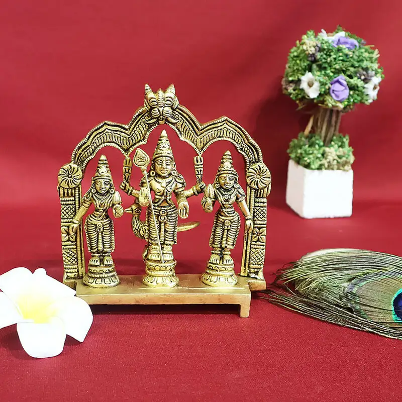 5.5 inches Brass Murugan Valli Deivanai frame idol - image 1