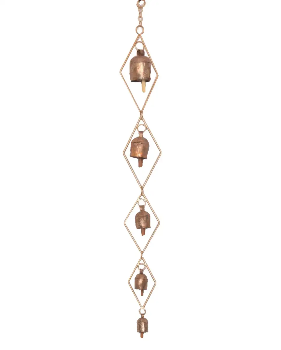 Wind Chimes 5 bells Iron copper Diamond shape fengshui - image 1
