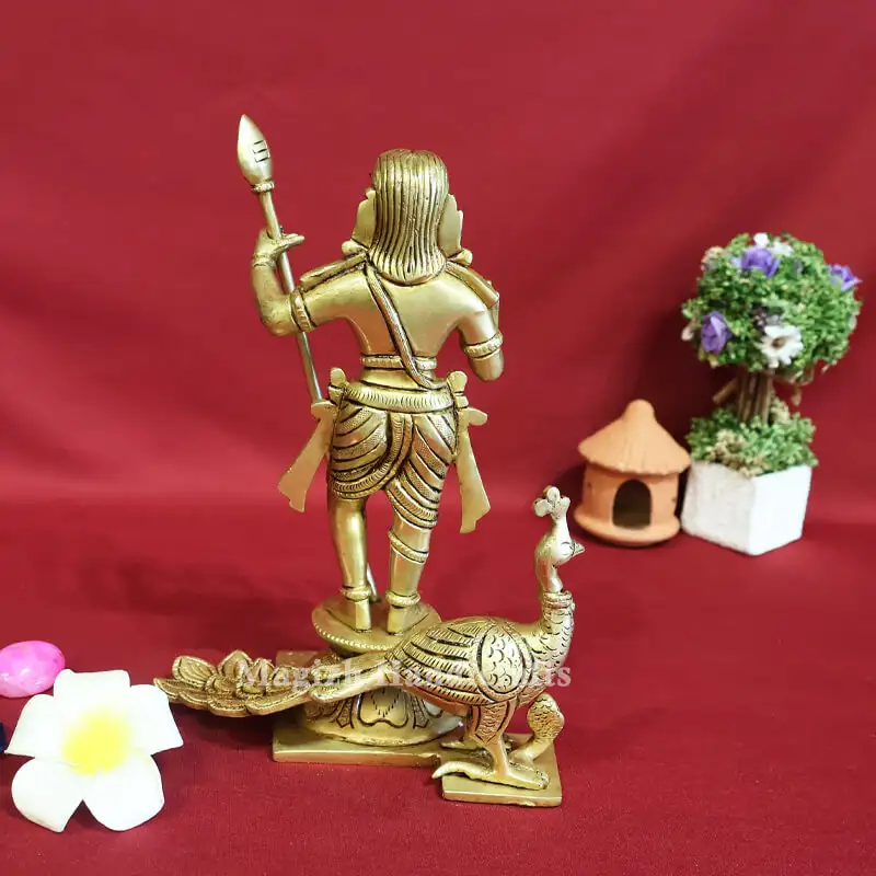 Brass Bala Murugan idol with peacock and Vel - image 2