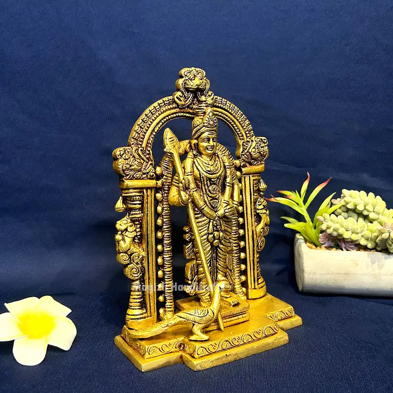 Brass Murugan Malaysia Murugan with Thiruvachi idol - 8.5 inches - image 2