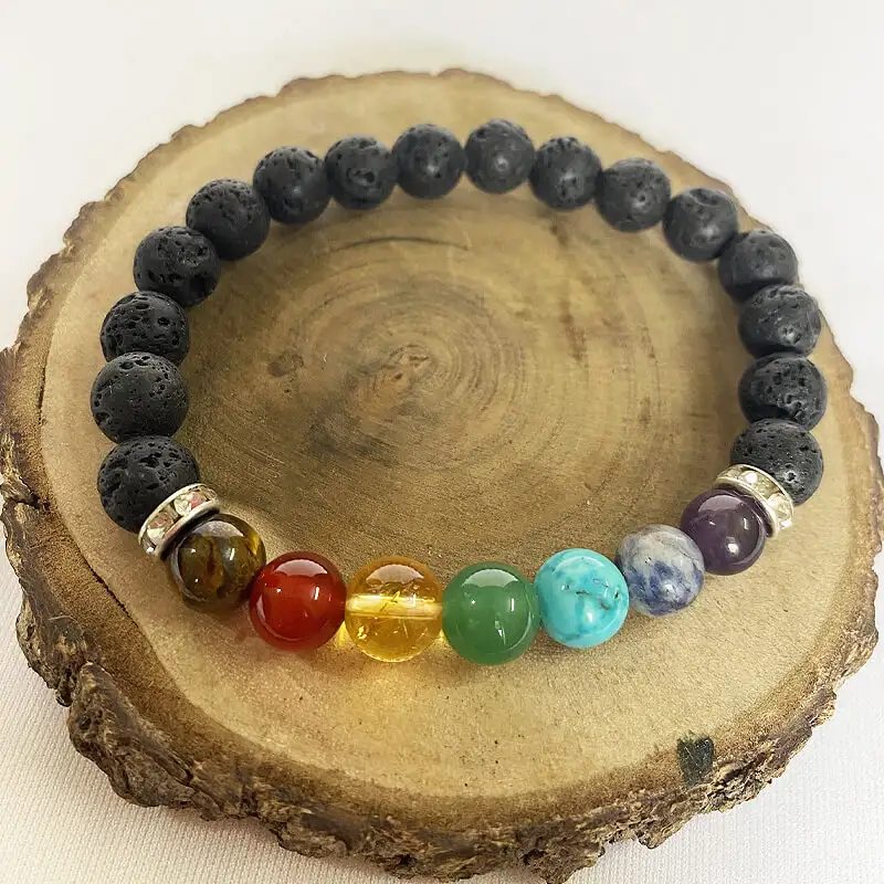 7 chakra Lava Crystal stone Bracelet Natural finish (8 mm) - image 2