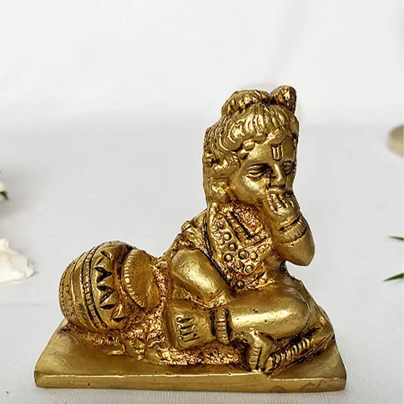 Brass matka Medium lord krishna idol with pot for pooja room and car dashboard 2.5 inches - image 1