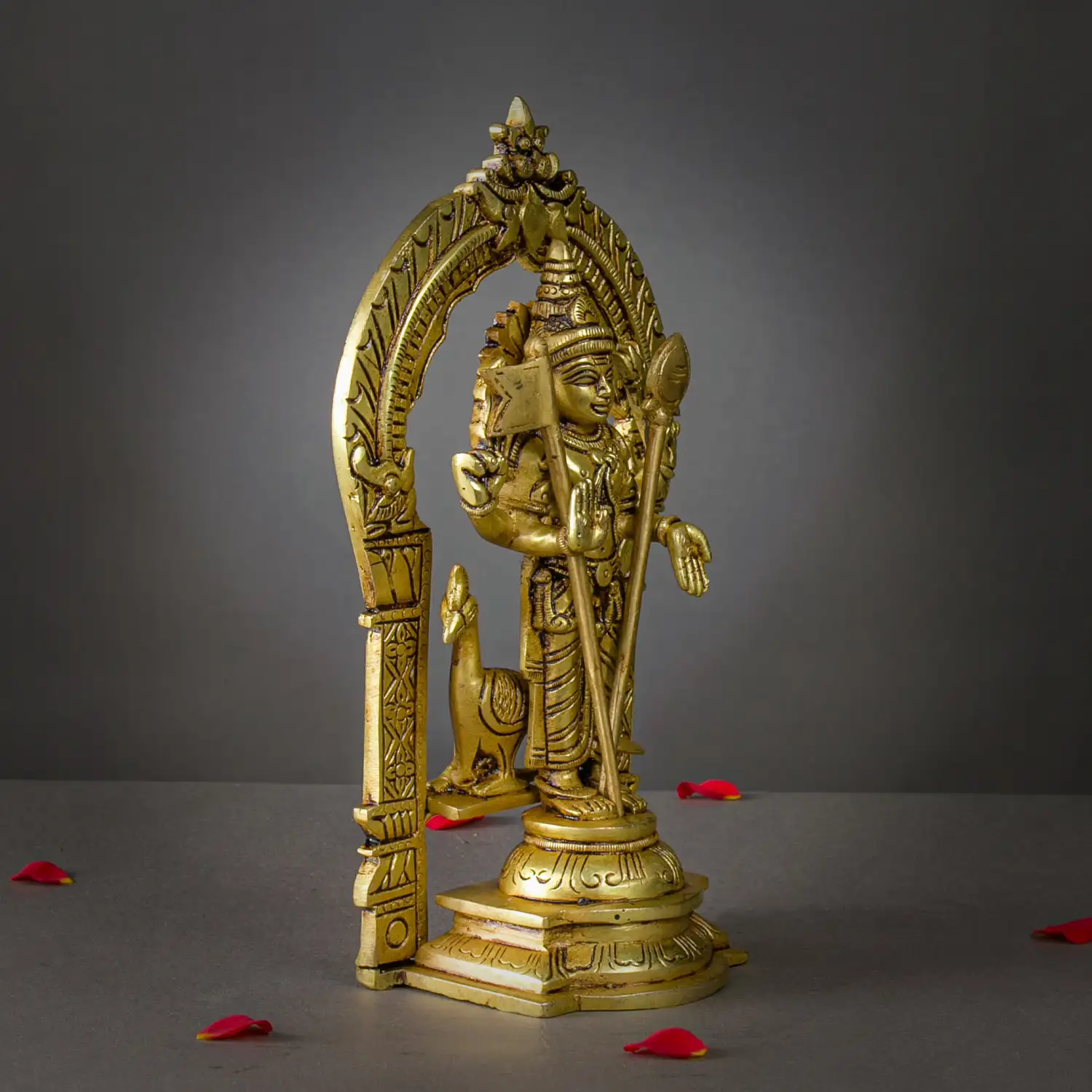 Brass Murugan with Thiruvachi Vel and Kodi idol - 10 inches - image 2