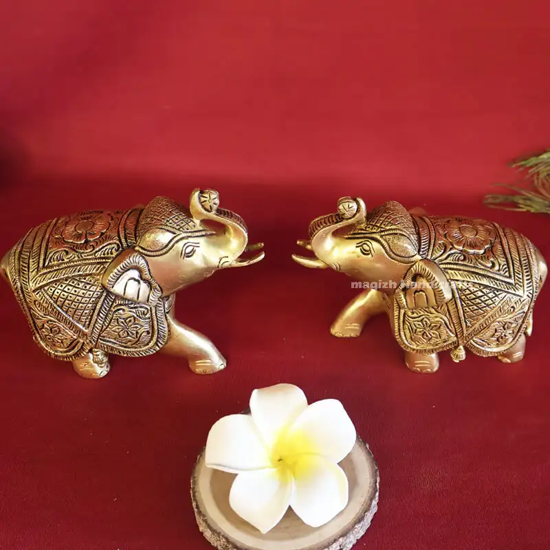 4 inches Brass ashirwad Elephant pair SC - image 2