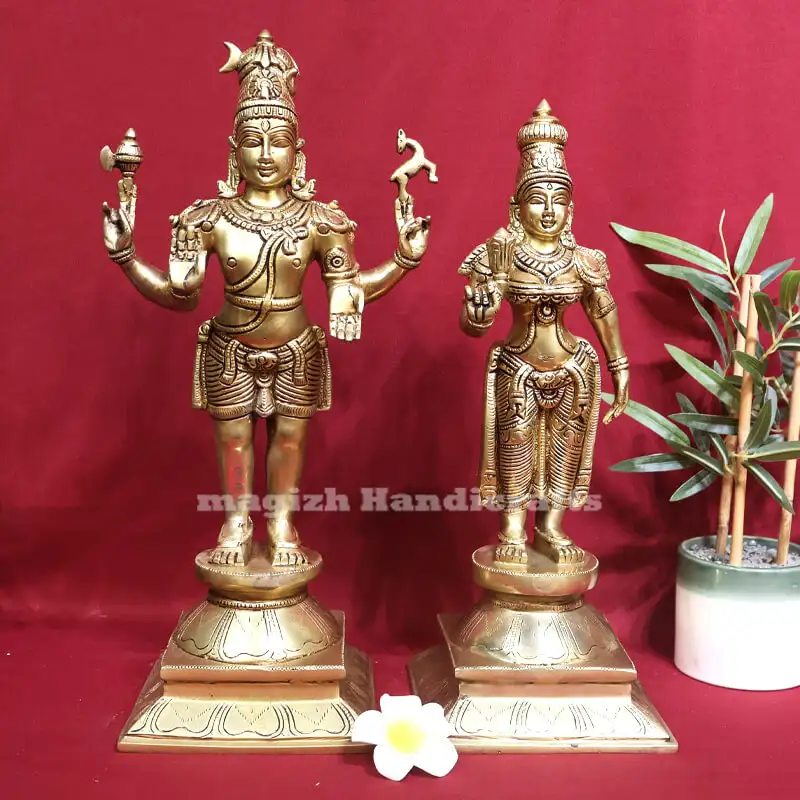 24 inches Brass Standing Lord Shiva Parvathi Idol - image 1