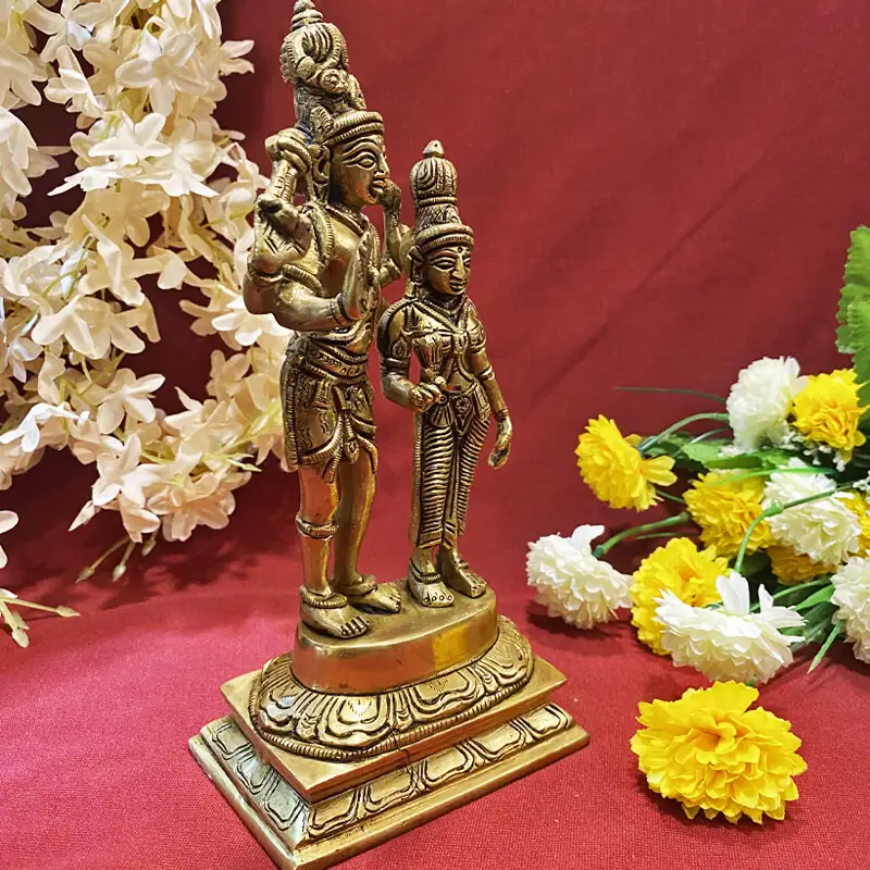 9 inches Brass Shivan Parvathi Standing single peedam - image 2