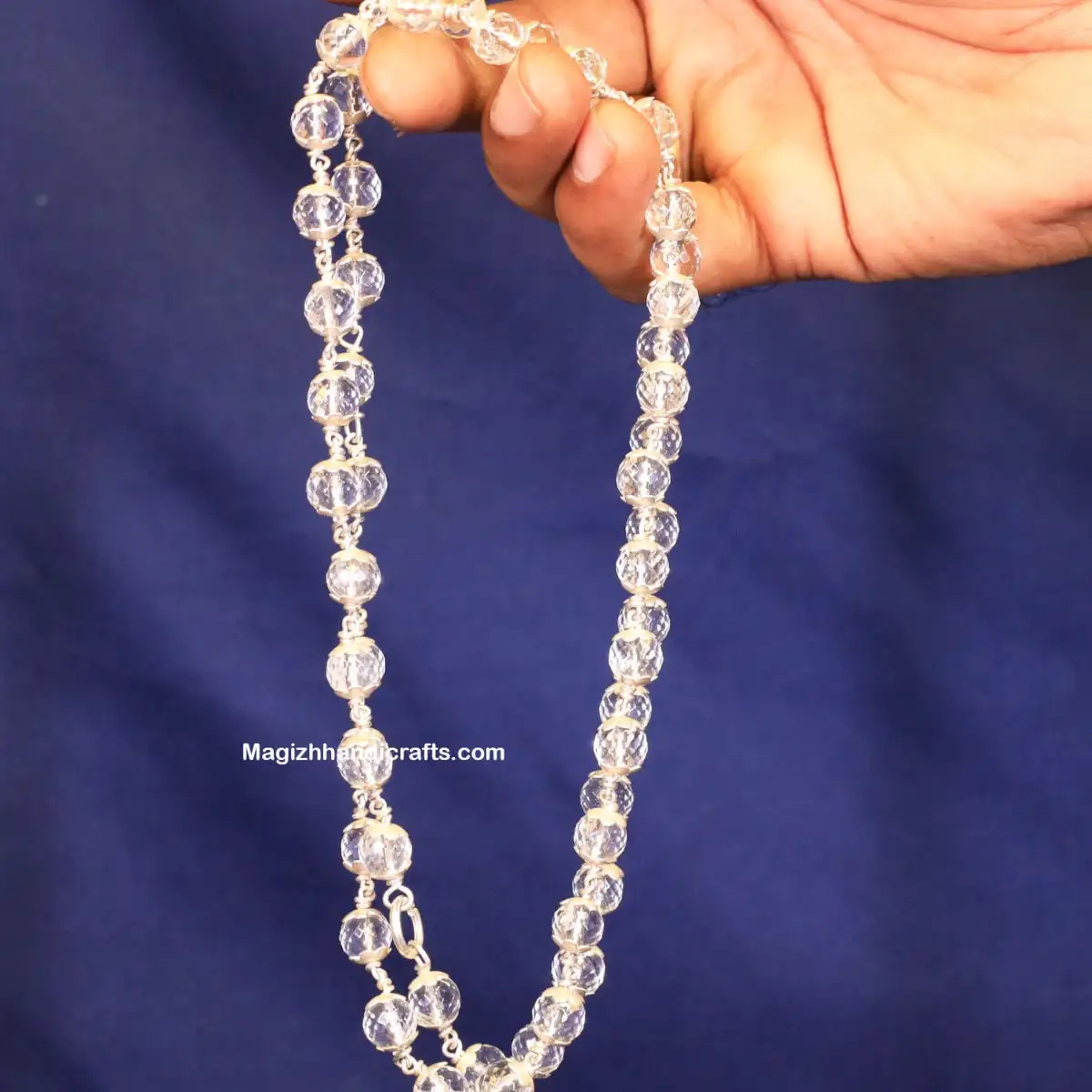 Diamond cut Spadigam malai with Silver cup - 8mm - image 1