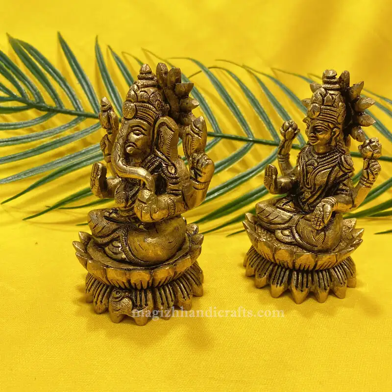 4 inches Lotus Ganesha and Lakshmi - SC - image 2