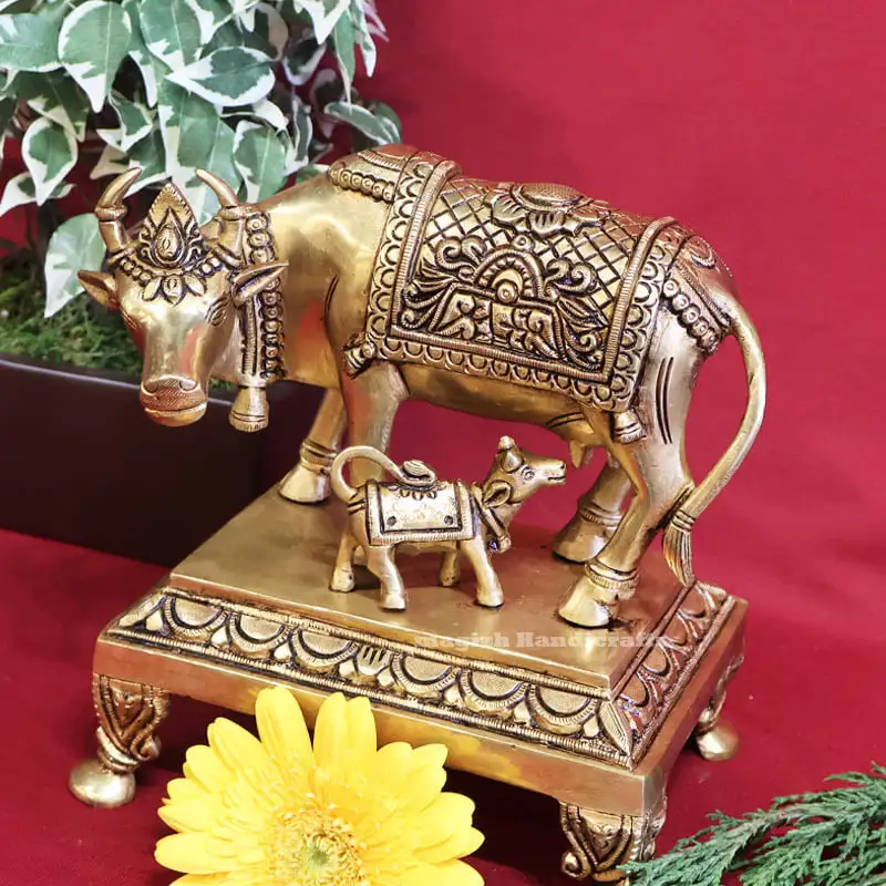 8.5 inches Brass Cow and calf / Komatha Idol with peedam SC - image 2
