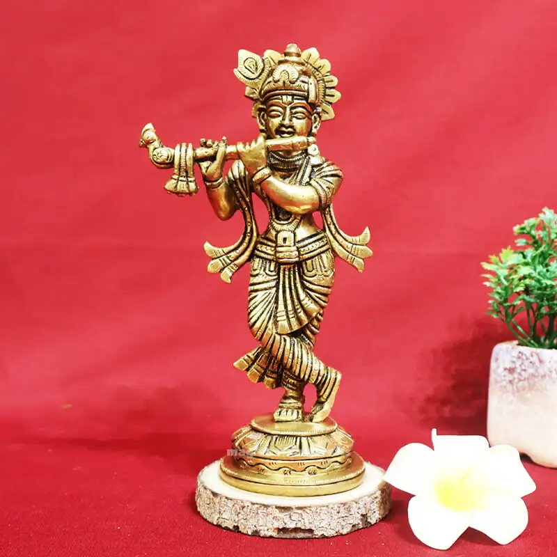 7 inches Brass Krishna Idol round base SC - image 1